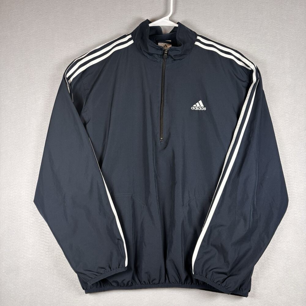 Adidas Men's Large Navy 3 Stripe Half Zip Windbreaker Pullover